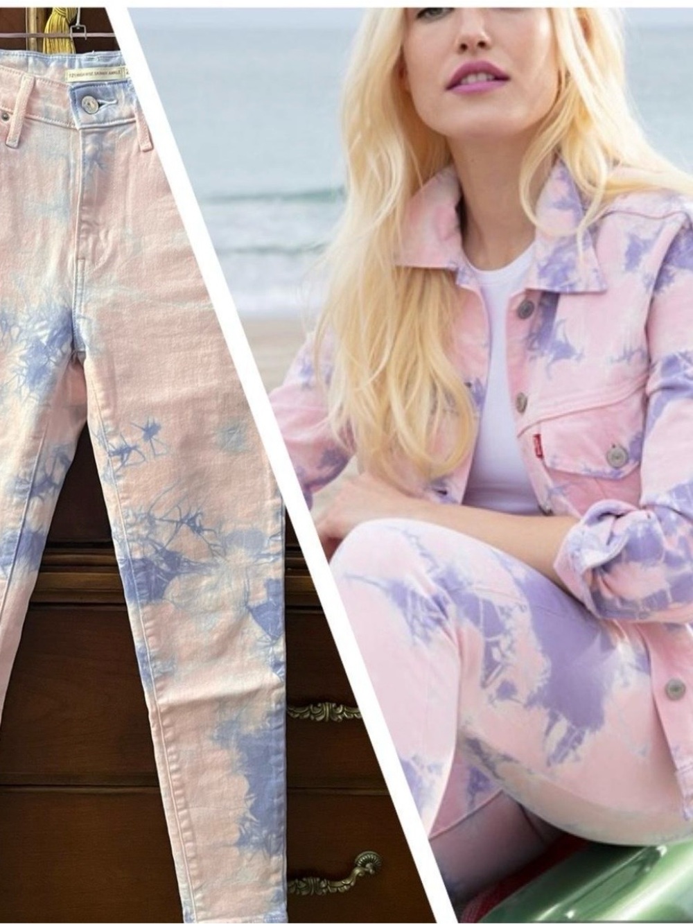LEVIS Pastel Pink & Lavender Tie-Dye 721 High Rise Skinny Ankle